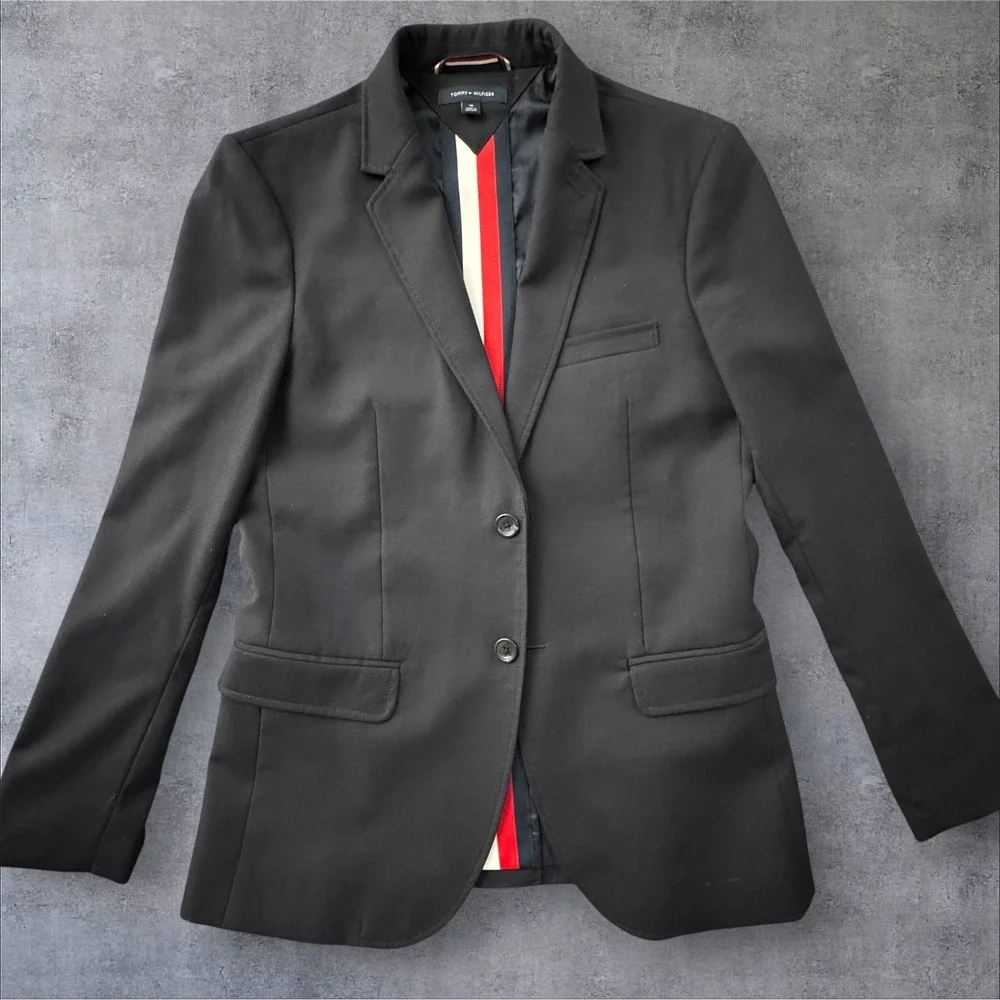 Tommy Hilfiger Mens Black Wool Blend Two Button Blazer Sport Coat 38R 78E5365